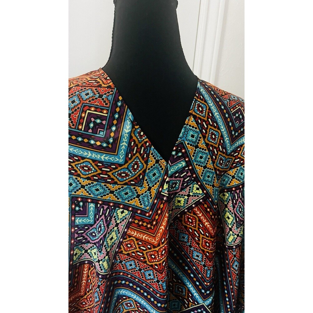 Orange Creek Tasseled Fringed Trim‎ Open Front Flowy Kimono Multicolor Large - Picture 6 of 7